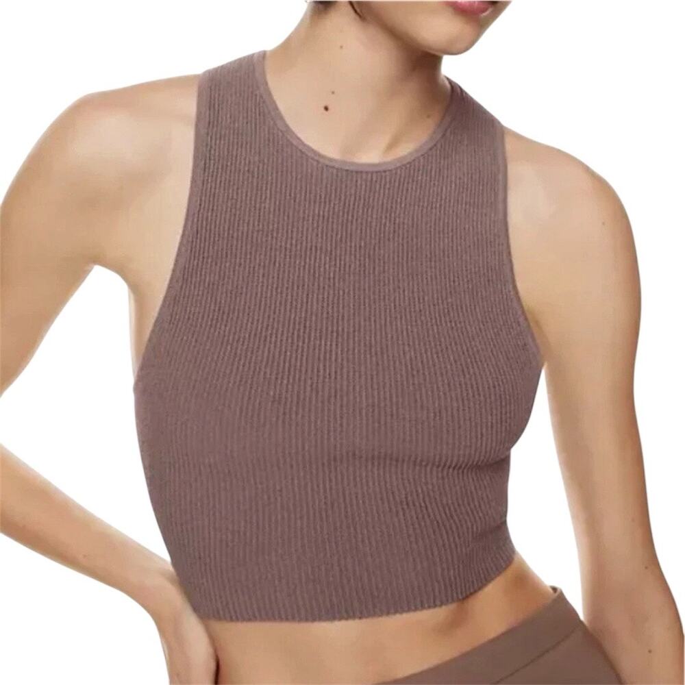 Aritzia Babaton Sculpt Knit Mauve Ribbed Racer Cropped Tank Top Size L